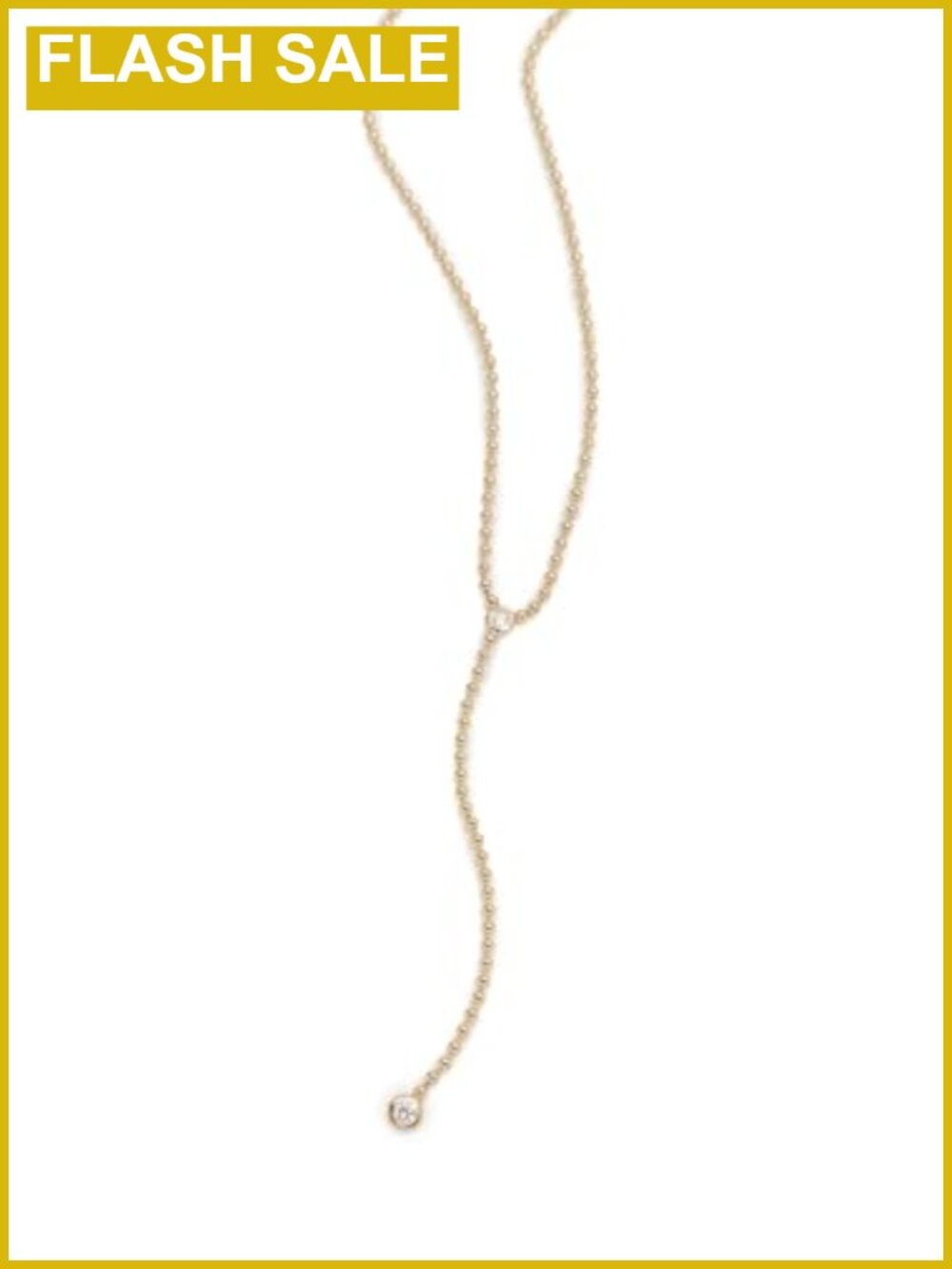 14k Gold Bead Chain Lariat Floating Diamond Necklace Bezel Set